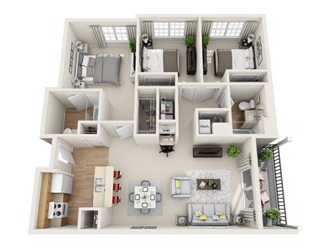 Floor plan for 3 beds, 2 baths, 1218 sqft